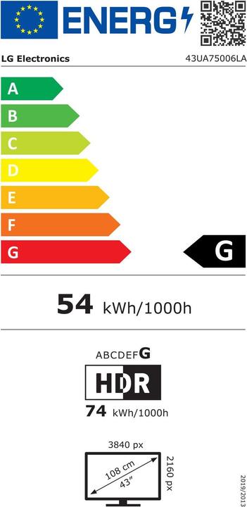 Energie-Label LG 43UA75006LA (43", UA75, LED, 4K, 2025)