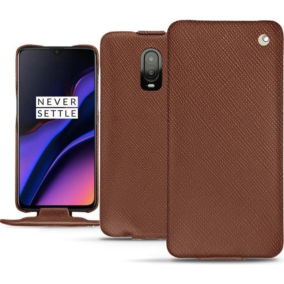 Noreve Lederschutzhülle vertikal (OnePlus 6T), Smartphone Hülle, Braun