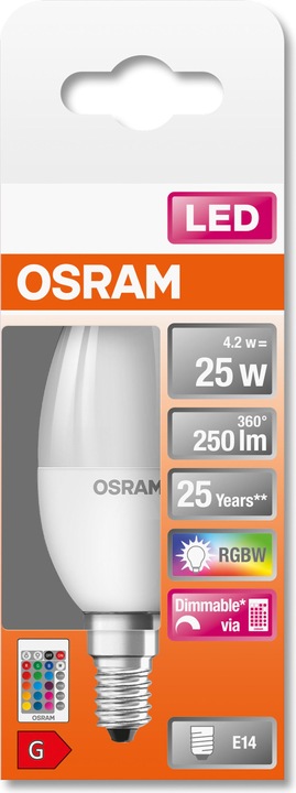 Actual product image Osram Led Retrofit Rgbw Lamps With Remote Control (E14, 25 W, 250 lm, 1 x, G)