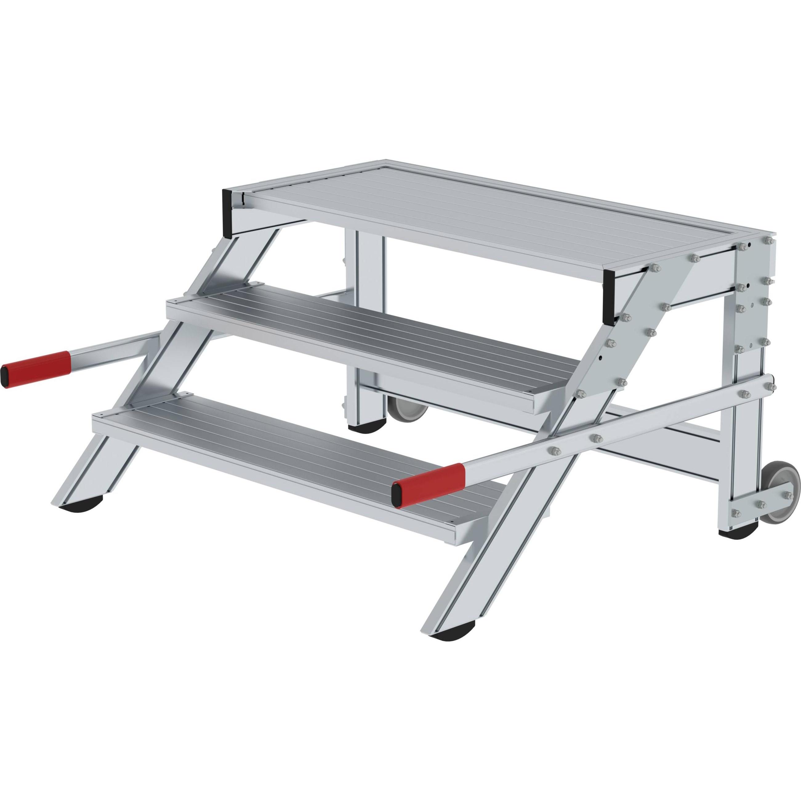 Munk, Scala a pioli, Piattaforma di lavoro mobile, larghezza gradini 1000 mm, alluminio nervato 3 gradini (Ponteggio, 112.50 cm)