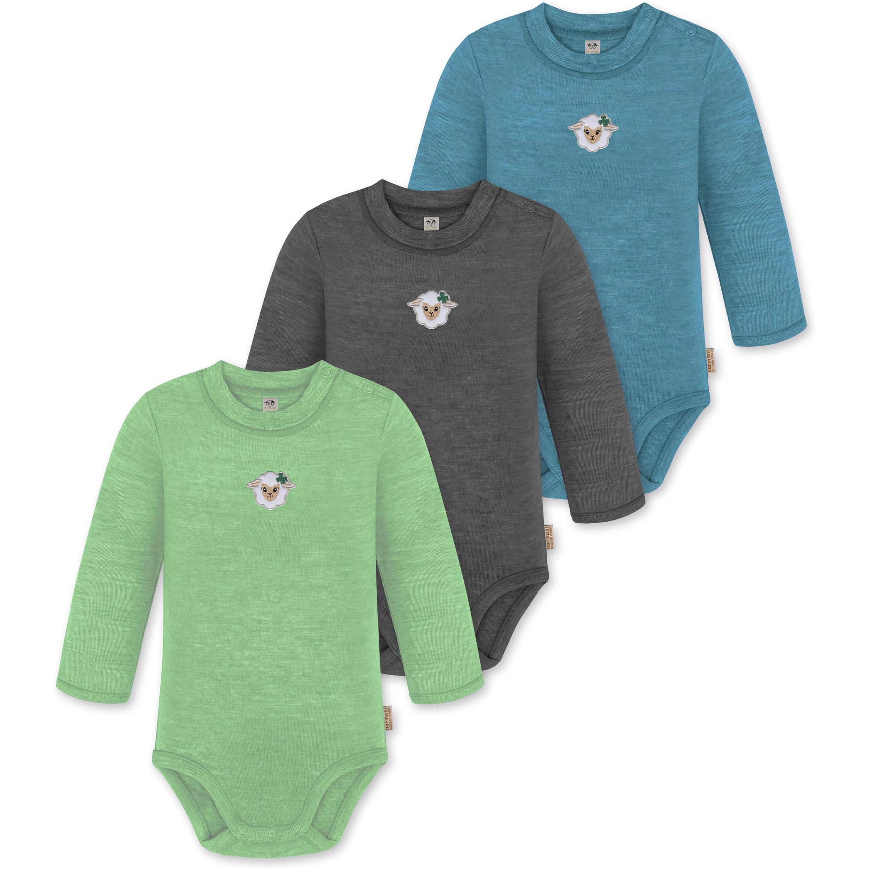 Normani, Herren, Body, 3er Pack Baby Merino Langarmbody „Tuai" - 9403, Blau, (80)
