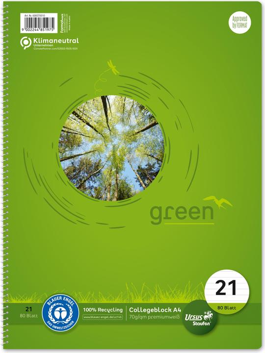 Actual product image Ursus Green Collegebook (A4, Lined)