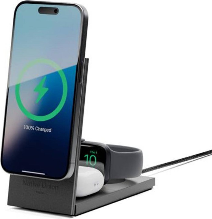 Actual product image Native Union Rise 3-In-1 Qi2 Wireless Charger Black (15 W)