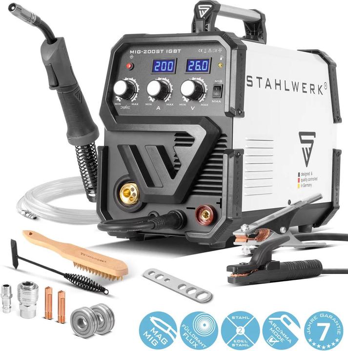 Stahlwerk Machine à souder MIG MAG 200 ST IGBT gaz de protection avec 200 ampères MMA E-Hand