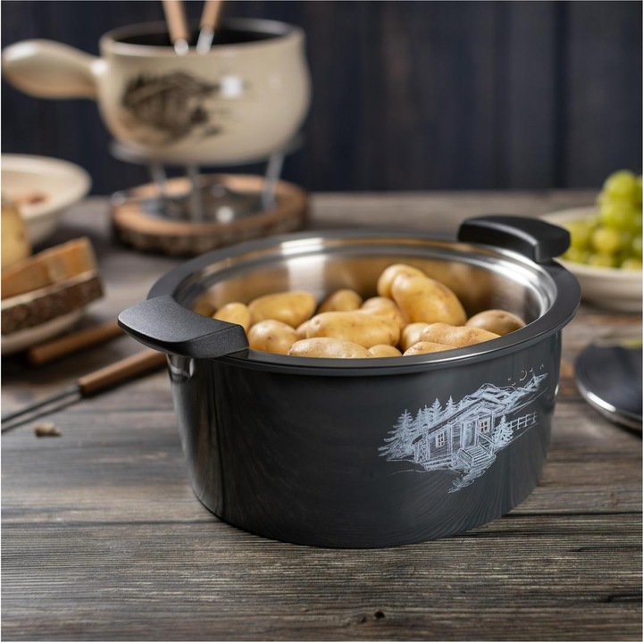 Produktbild Kuhn Rikon HOTPAN® Servierkasserolle grau mit Chalet 2.0 L · Ø 18 cm (18 cm, Kochtopf, Edelstahl)