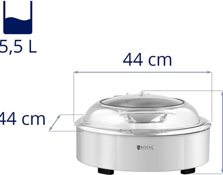 Actual product image Royal Catering Chafing Dish Warmhaltebehälter Rechaud rund mit Sichtfenster 5,5 L