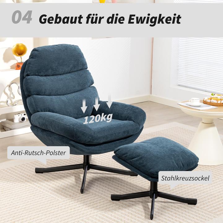 Immagine prodotto Homcom Relaxsessel mit Hocker Polyester, Stahl Blau