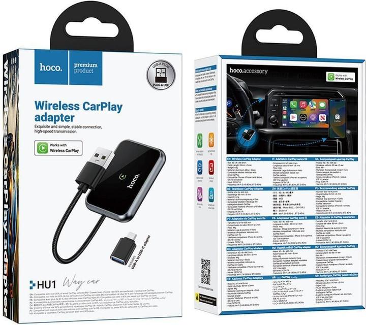 Actual product image Hoco Wireless headphones Wireless CarPlay adapter USB A / USB C HU1 black