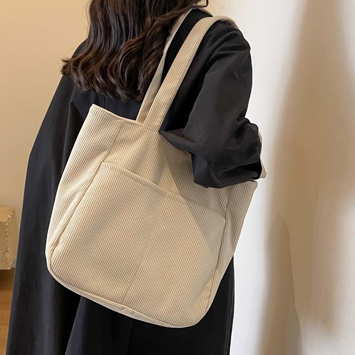 Actual product image Only-Bags.Store Corduroy bag with fixed shoulder strap, casual plain colour, zip fastening, polyester lined