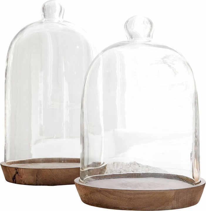 Produktbild Loberon Glasglocke mit Platte 2er Set New Hampshire klar/braun