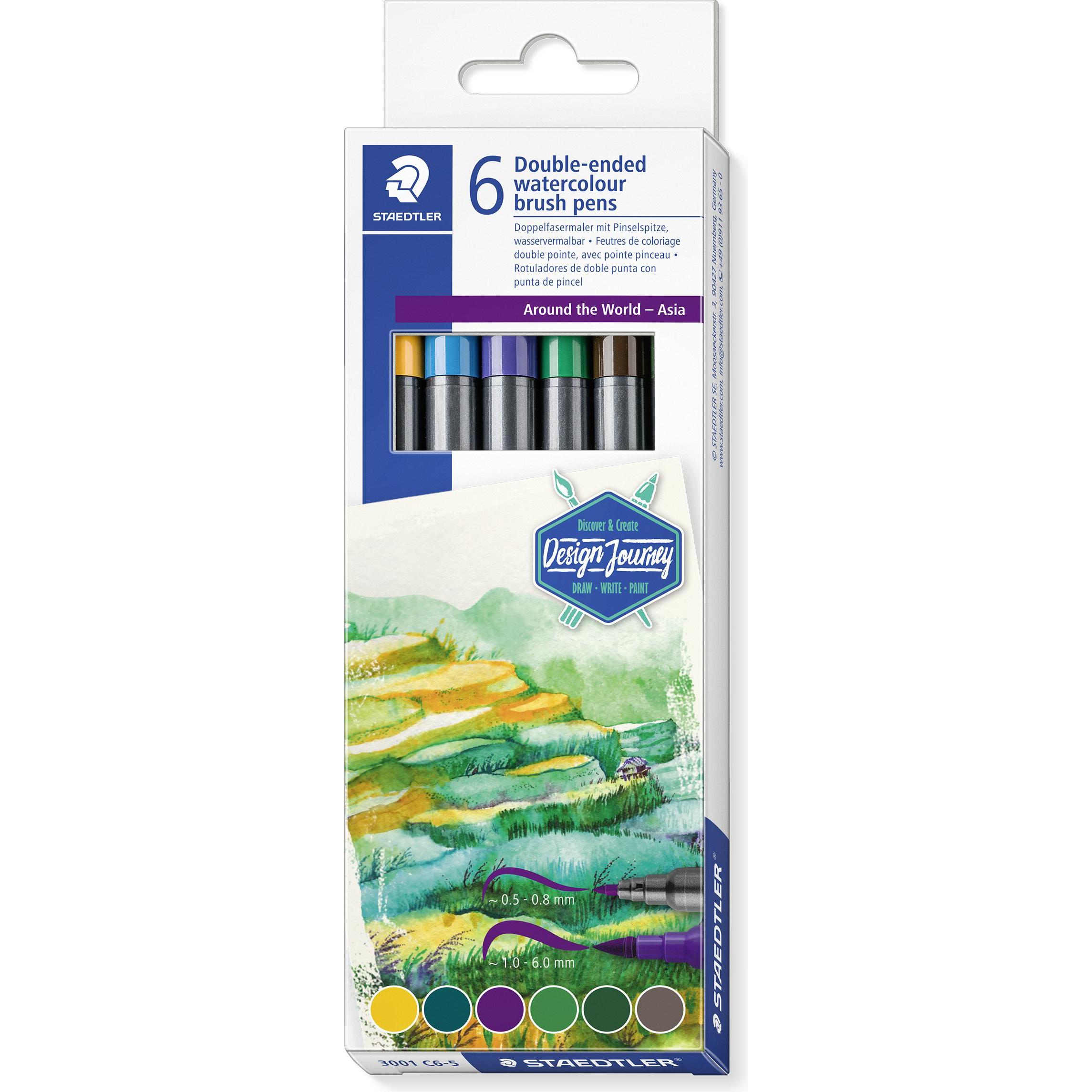 Staedtler, Malstifte, Doppel-Fasermaler Asien, 6er Kartonetui 2 Spitzen, Strichstärke: 1,0 (wasservermalbar, 6 x)