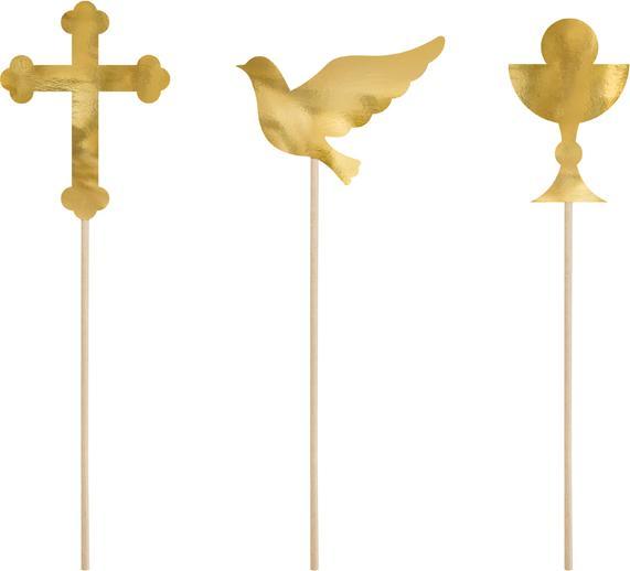 Produktbild Partydeco Cake toppers First Communion, gold, 31.5cm (1 pkt / 6 pc.) (6 Stück)
