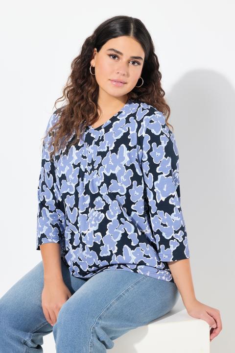 Image du produit Ulla Popken T-shirt imprimé, coupe évasée, col en V et manches 3/4 (42, 44)