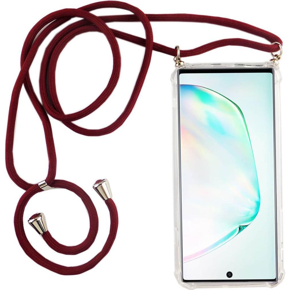 König Design Handykette für Samsung Galaxy Note 10 mit Band Case zum umhängen Kordel Rot Neu, Handykette, Transparent