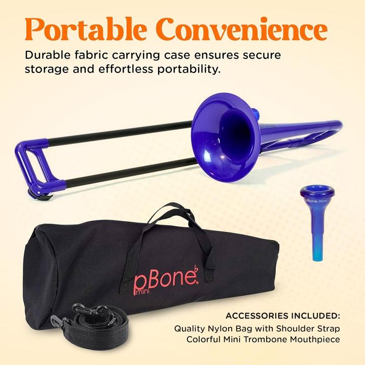 Produktbild pBoneMusic PBONE 700639 MINI trombone with mouthpiece and bag blue (Posaune, Gerade)