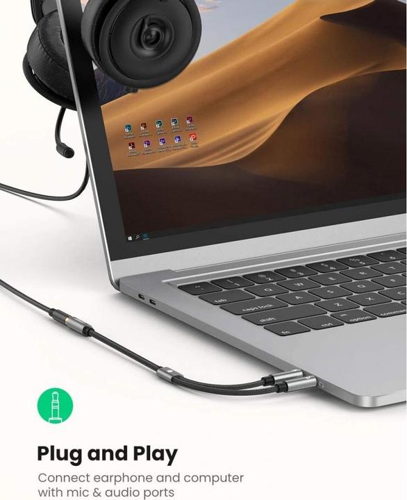 Actual product image Ugreen Microphone and headphone Y splitter 3.5 mm jack (0.20 m, 3.5mm jack (AUX))