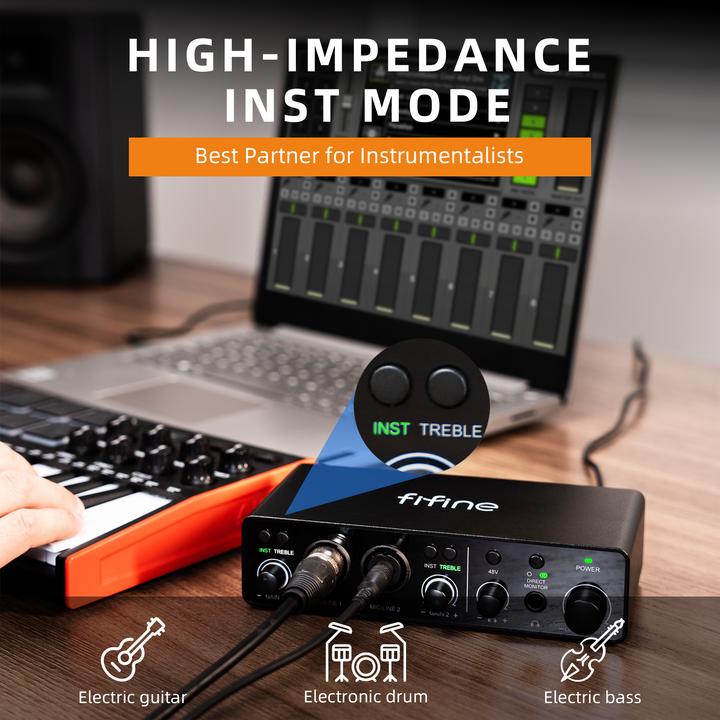 Actual product image Fifine Ampli3 Type-C Audio Interface 2 Channel USB Treble Sound Card Mixer