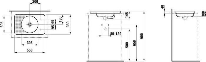 Actual product image Laufen Built-in washbasin VAL v ob with overflow without tap hole white LCC (360 mm, 550 mm)