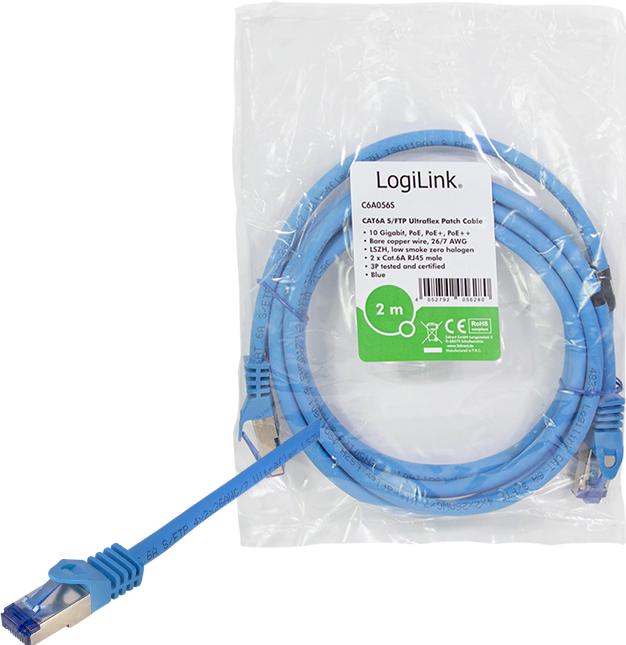 Image du produit LogiLink Câble de raccordement Ultraflex, Cat.6A, S/FTP, 2.0 m, bleu avecCat.7 raw cable, extra flexible & (S/FTP, CAT6a, 2 m)