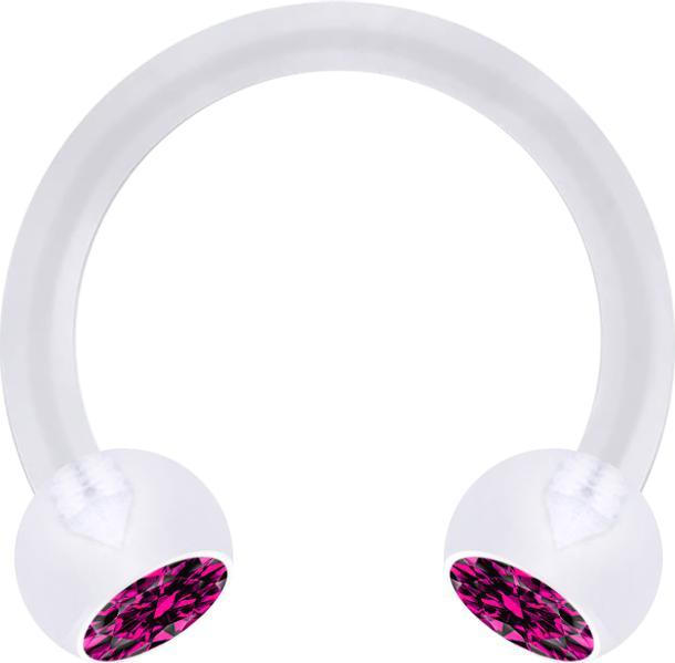 Produktbild Star Piercing Micro Circular Barbell transparent mit zwei Kugeln Kristall fuchsia (ohne Messing, Kunststoff)