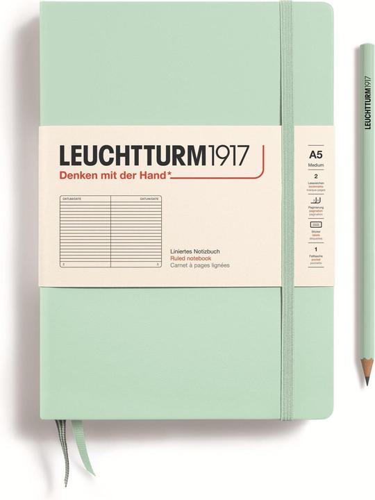 Actual product image LEUCHTTURM1917 367260 Notebook Medium (A5), Hardcover, 251 Numbered Pages, Mint Green, Ruled (A5, Lined, Hardcover)