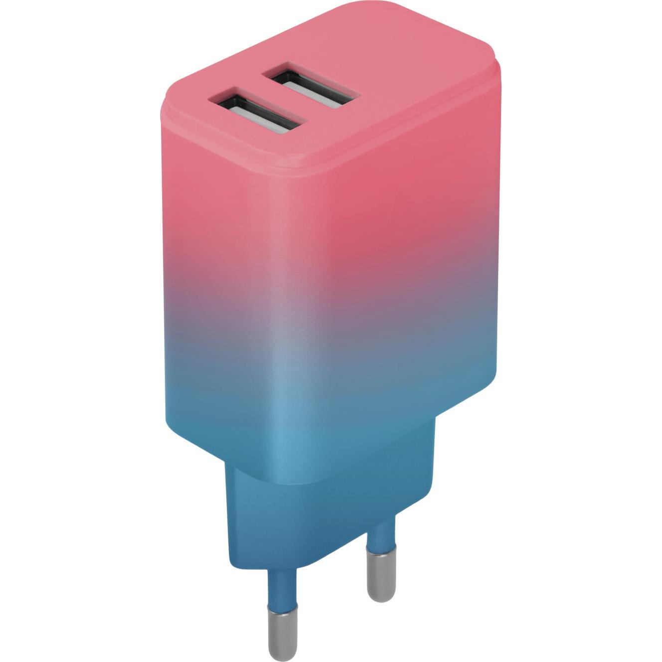 Setty charger 2x USB 18W LSIG-AA-20 pink-turquoise gradient (18 W), Caricatore USB, Multicolore