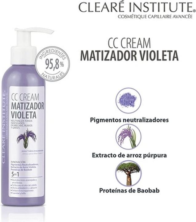 Produktbild Clearé Institute Violet Mattifying CC Cream 200ml - Neutralisiert unerwünschte Töne in Highlights, Blond (Violetter Mattierende CC-Creme neutralisiert unerwünschte Töne in Strähnchen, Blond und Grau)