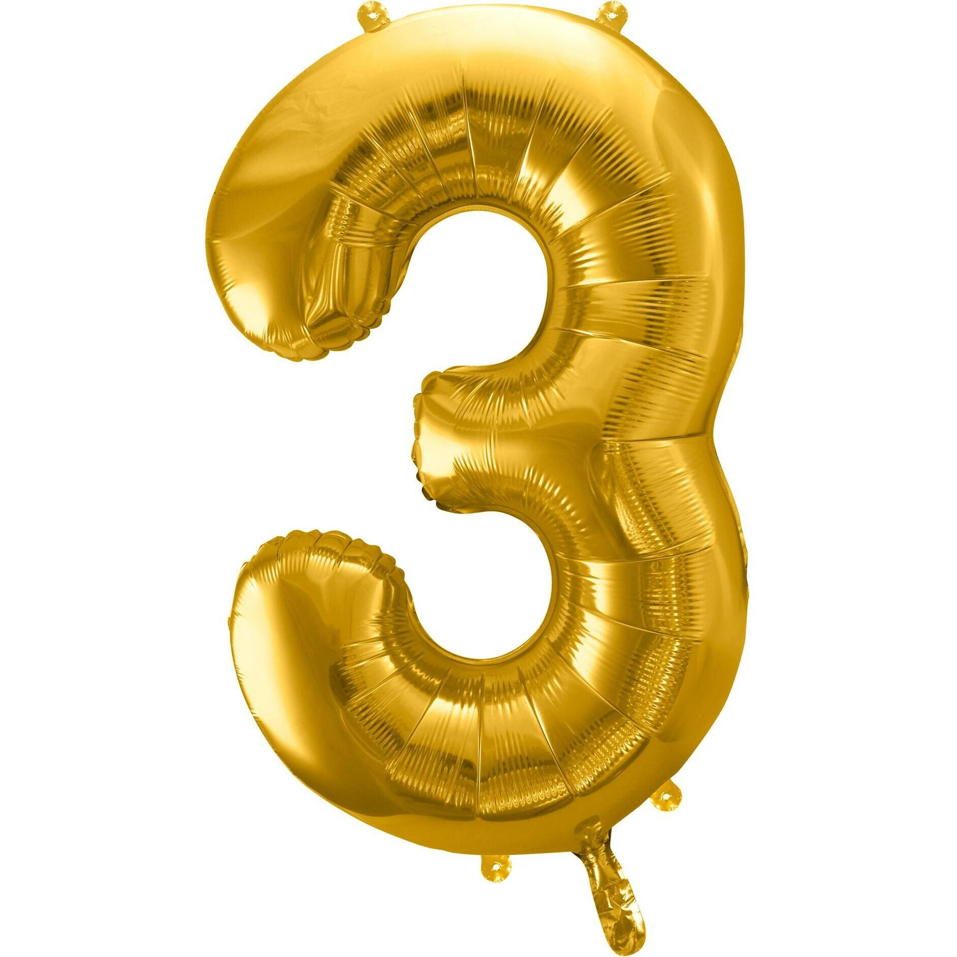 Partydeco Alu-Ball Ziffer "3" Gold