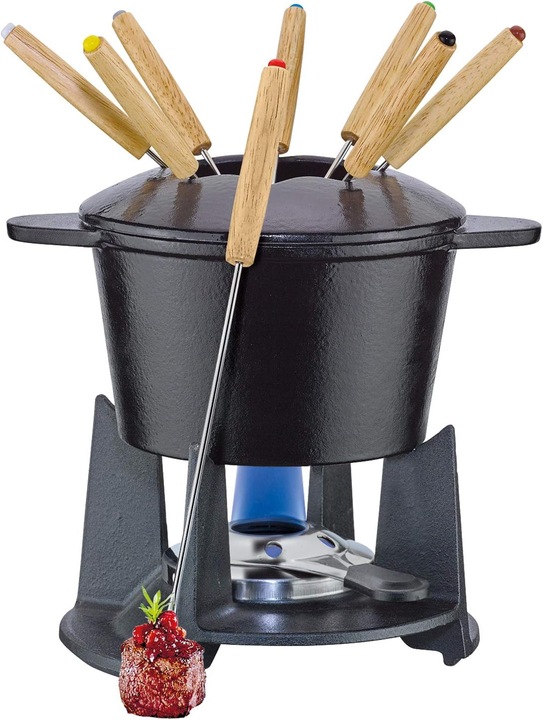 Immagine prodotto Spring Set per fonduta GRENOBLE in ghisa smaltata nera con Rechaud e 8 forchette (Fondue di formaggio)