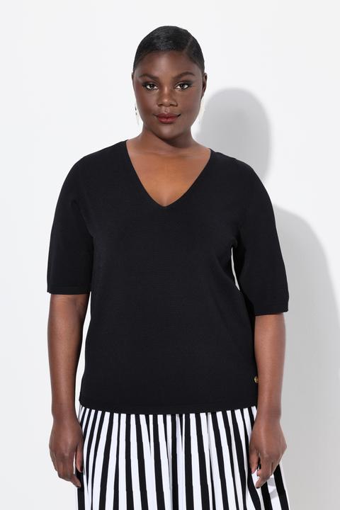Produktbild Ulla Popken Pullover, elastischer Saum, V-Ausschnitt, Halbarm (42, 44)
