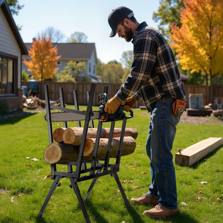 Actual product image Wiltec Foldable Saw Horse with Locking Clamp for Various Log Sizes Max. Capacity 400kg (53 cm, 79 cm)