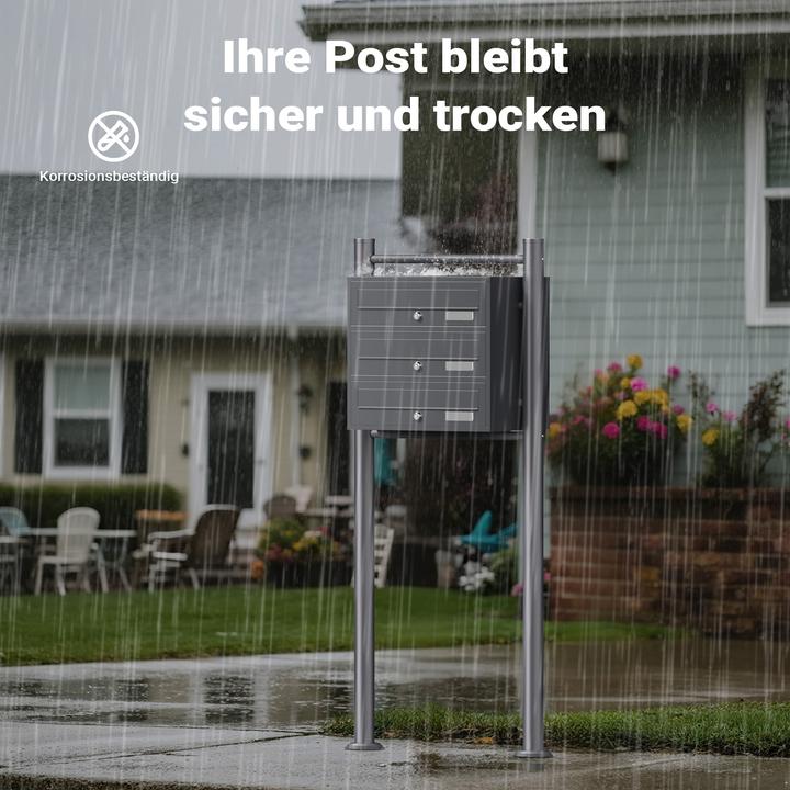 Produktbild Wiltec 3er Briefkastenanlage Anthrazit 512x270x1150mm Standbriefkasten Post