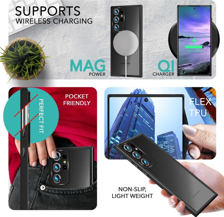 Immagine prodotto Nalia Cover ibrida semitrasparente con 2x vetro di protezione del display e 2x vetro della fotocamera (Samsung Galaxy S23 Ultra)