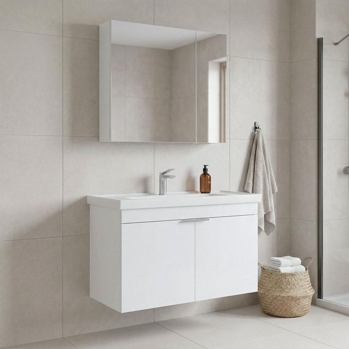 Produktbild Homitis Desna 90 Bathroom Cabinet With Sink & Mirror Set (2 Pieces)