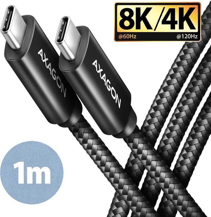 Actual product image Axagon BUCM432-CM10AB USB-C to USB-C cable, USB4 Gen 3×2, 1m, PD 100W, 8K HD, ALU, braided - black (1 m, USB 4.0, 100 W)