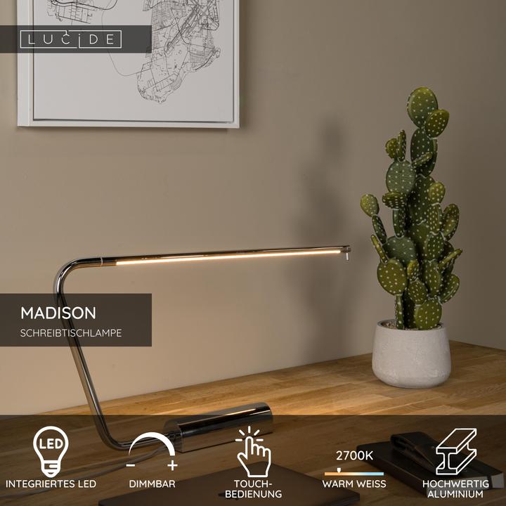 Produktbild Lucide MADISON LED Schreibtischlampe 9W dimmbar Steuerbare Lichtfarbe Modern Chrom 44503/06/11 (250 lm)