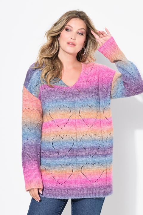 Produktbild Miamoda Pullover, Farbverlauf, Herz-Ajourmuster, V-Ausschnitt, Langarm (44)