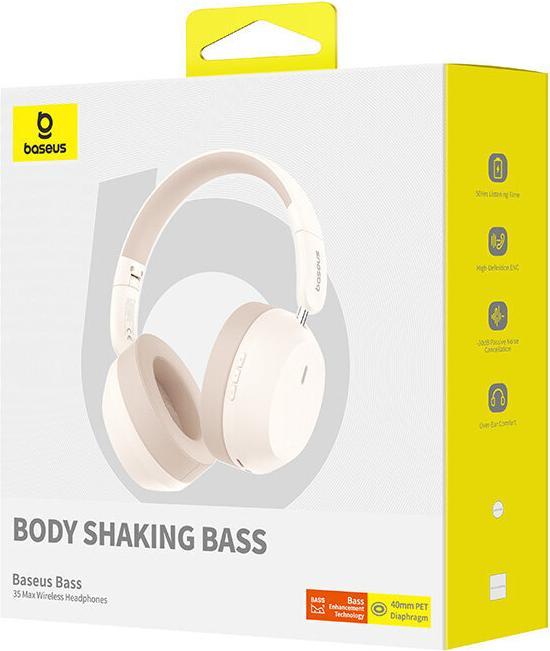 Actual product image Baseus Bass 35 Max Wireless Headphones Stellar White (50 h, Cable, Wireless)