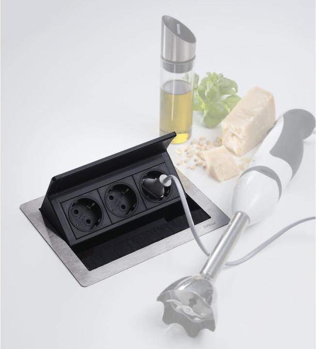 Immagine prodotto Evoline Striscia di prese M Flip Top Push Data 3x prese Schuko, acciaio inox (3x, CEE 7/3, 3 m)