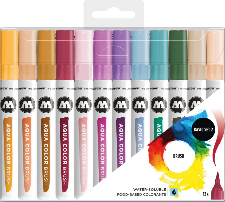 Actual product image Molotow Aqua Colour Brush (Brush Pen Marker Basic Set 2, brush tip for watercolour painting and handlett (12 colours, 12 x)