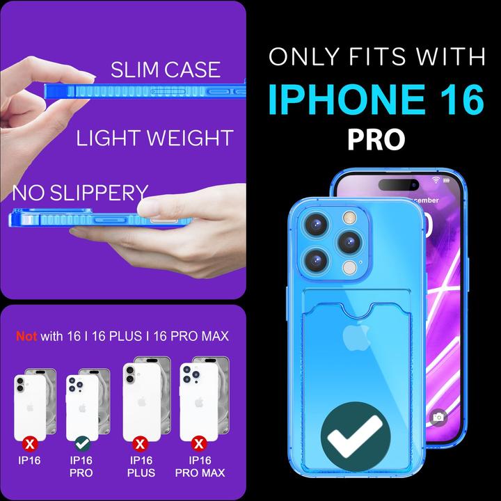Produktbild Nalia Klar Transparente Neon Silikon Hülle Kartenhalter (Apple iPhone 16 Pro)