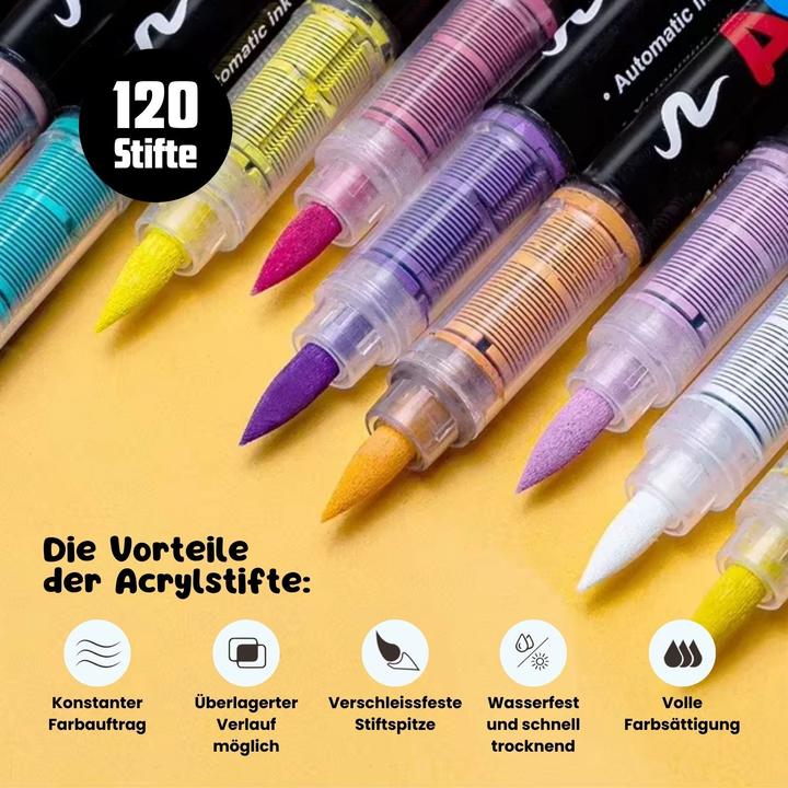 Image du produit Hermex 120-tlg. Set Acrylmarker Arcrylstifte Acryl Brush Marker Pinselstifte (120x)