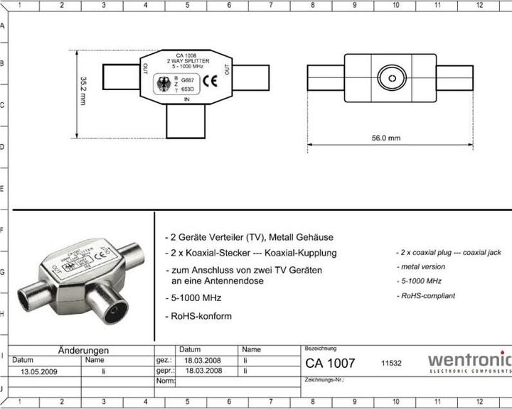Actual product image Value Coaxial T-adapter (Antenna cable)