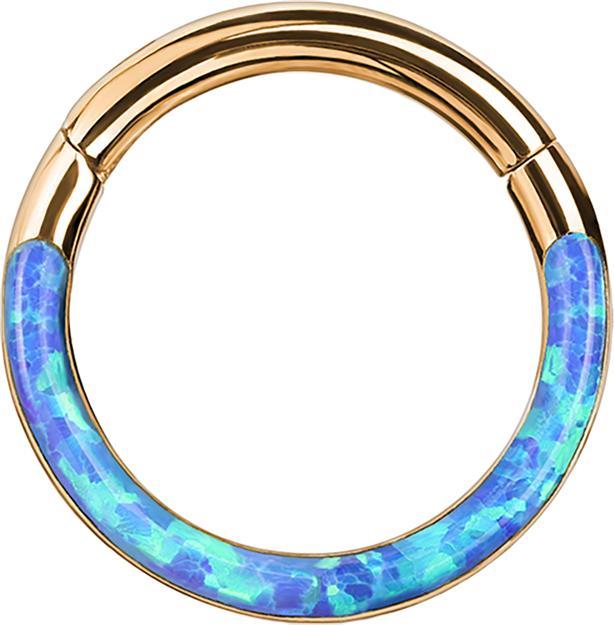 Immagine prodotto Star Piercing Anello a micro segmenti con cerniera in oro rosa e striscia di opale blu (senza ottone, Acciaio chirurgico 316L)
