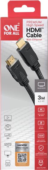 Image du produit One for All 3,0m Câble HDMI Premium High Speed certifié (3 m, HDMI)