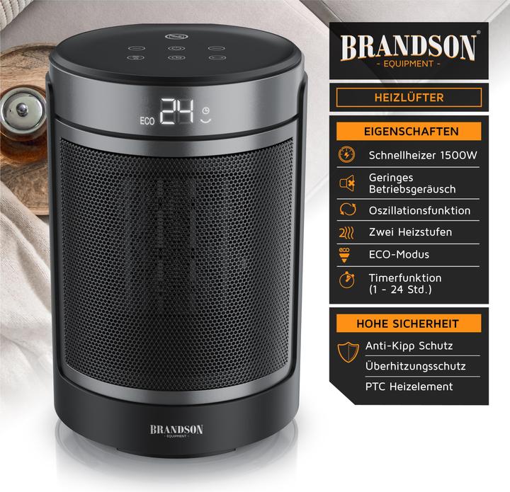 Produktbild Brandson Keramikheizlüfter mit Fernbedienung, Überhitzungs- und Umkippschutz, 1500 W, Oszillation, ECO Modus (1500 W)