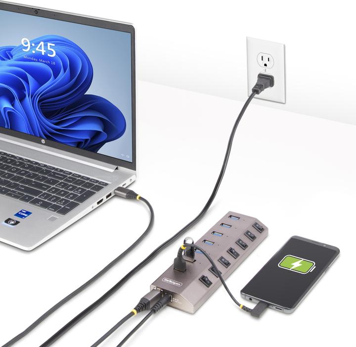 Produktbild StarTech com 7-Port Self-Powered USB-C Hub with Individual On/Off Switches, USB 3.0 5Gbps Expansion (USB-B, 7 Ports)