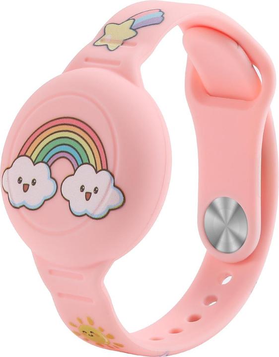 Hurtel AirTag Schutzhülle, Silikonarmband für Kinder – Rosa mit Regenbogen