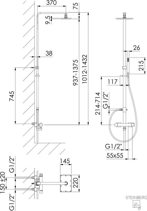 Productafbeelding Steinberg Serie 160 douchesysteem, complete set, Easy-Clean, lengte regendouchearm 910-1380mm, 160