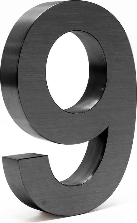Wiltec Anthracite 3-D House Number "9" Arial 20cm Rustproof and Weather-resistant with Satin Fini